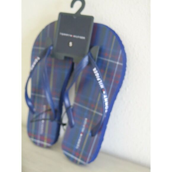 Tommy Hilfiger Women's Size 5 Dark Blue Plaid Thong Rubber Flip Flop Sandals - Picture 3 of 9